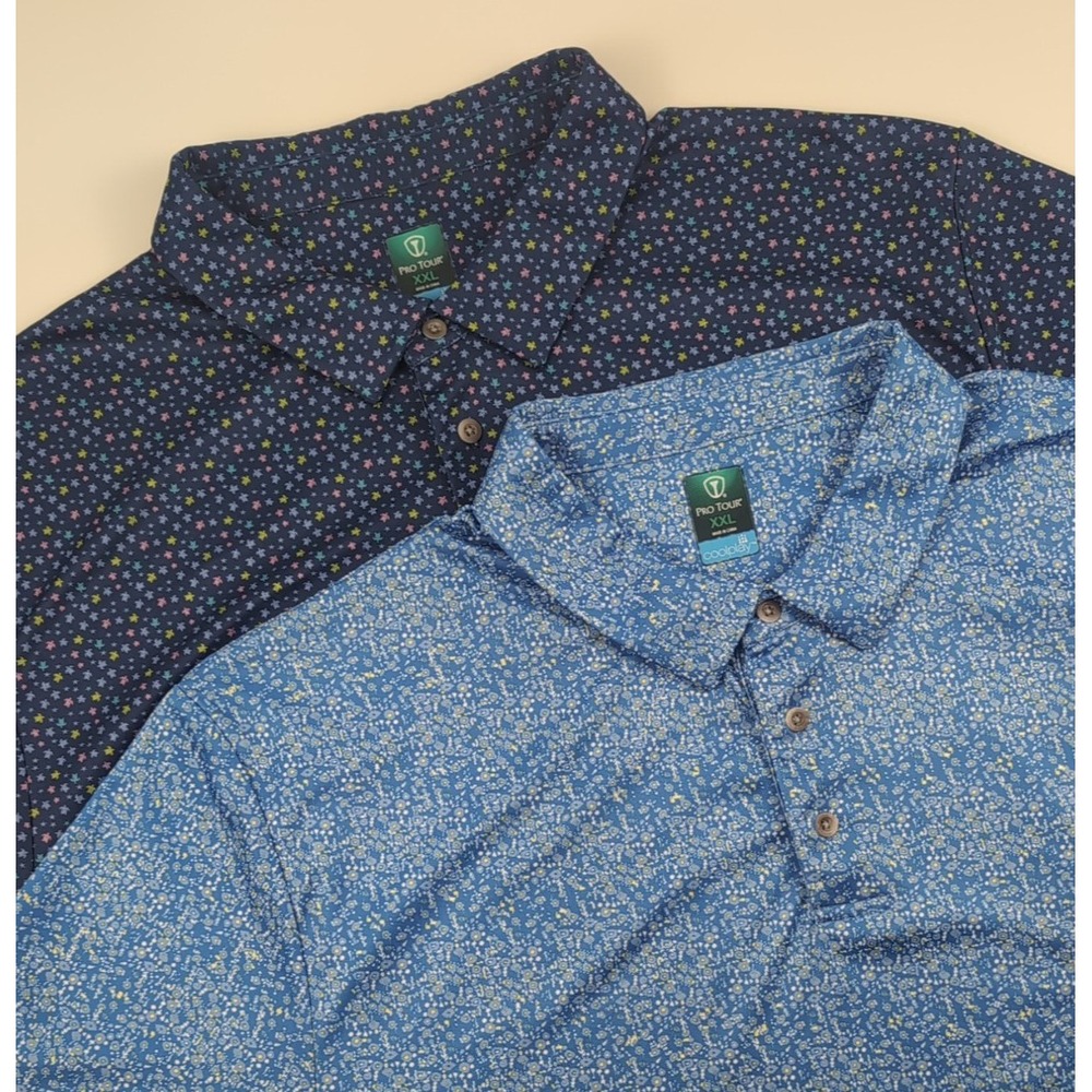 2x Pro Tour Coolplay XXL Men's Golf Polo AOP Shirt Performance Moisture Wicking
